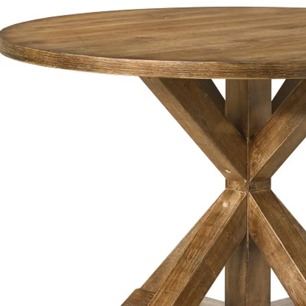 48" Oak Wood Cross Leg Base Round Top Dining Table Homeroots Kitchen & Dining
