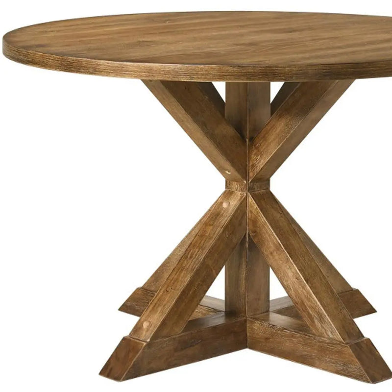 48" Oak Wood Cross Leg Base Round Top Dining Table Homeroots Kitchen & Dining