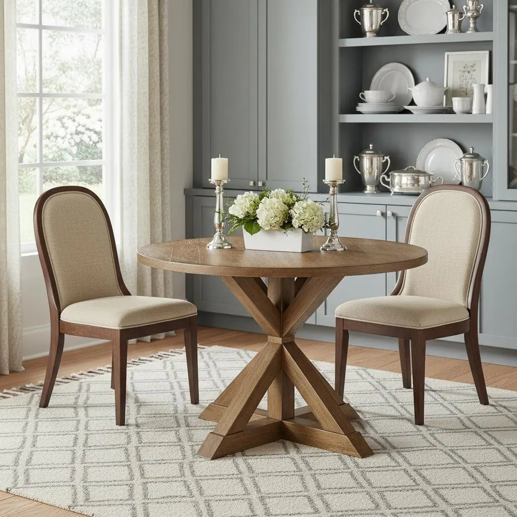 48" Oak Wood Cross Leg Base Round Top Dining Table Homeroots Kitchen & Dining