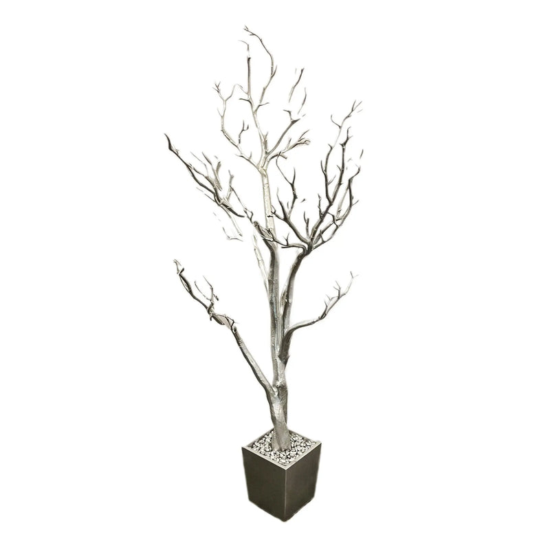 48" Silver Artificial Manzanita Tree In Silver Planter Pot Homeroots Home Decor