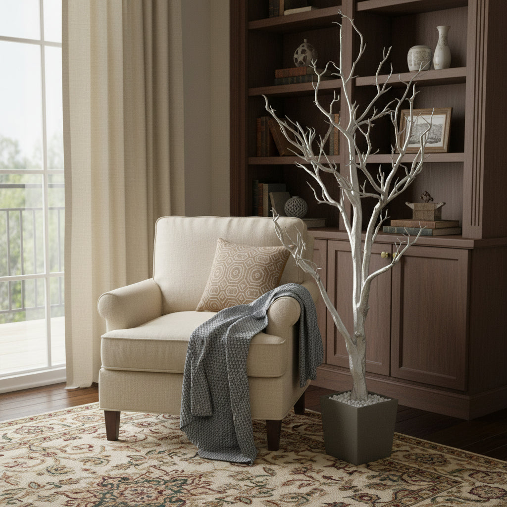 48" Silver Artificial Manzanita Tree In Silver Planter Pot Homeroots Home Decor