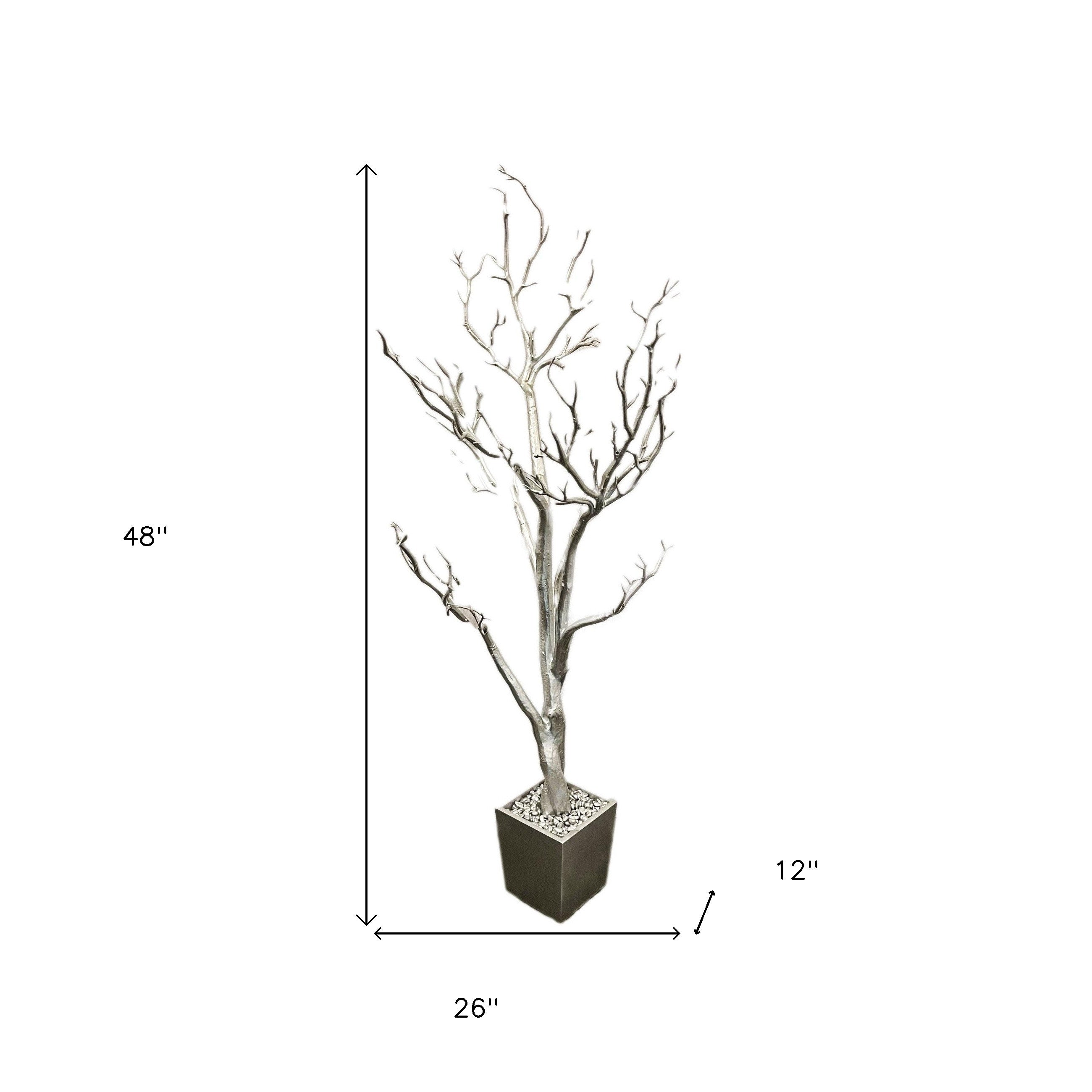 48" Silver Artificial Manzanita Tree In Silver Planter Pot Homeroots Home Decor