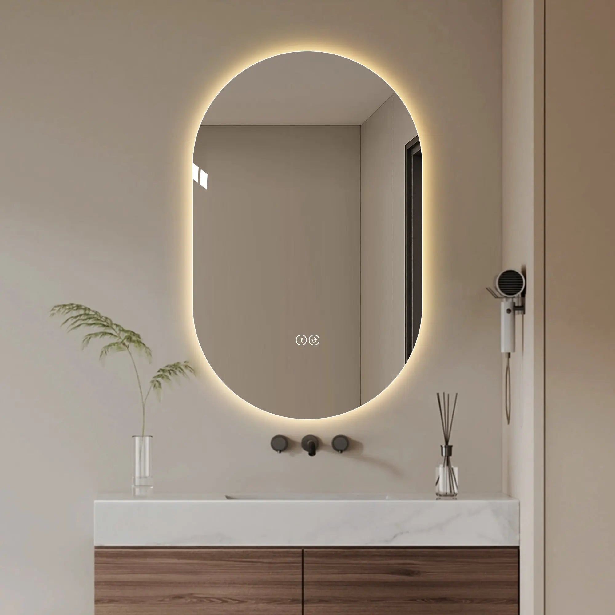 48" Silver Oval Lighted Frameless Bathroom Vanity Mirror Homeroots Bed & Bath
