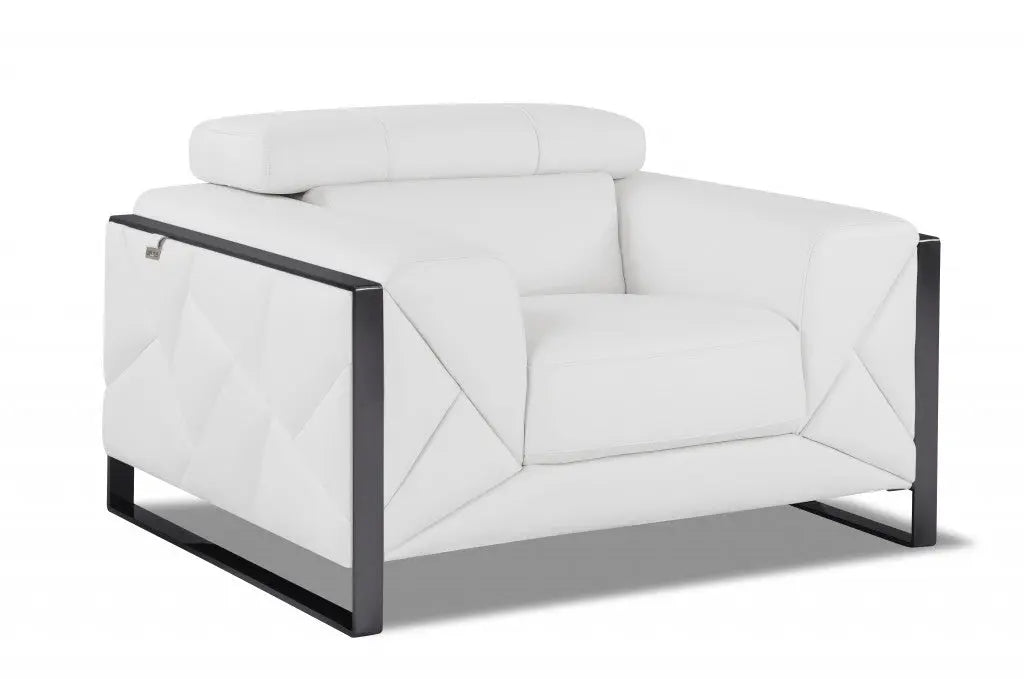 48" White And Gunmetal Italian Leather Arm Chair Homeroots Living Room