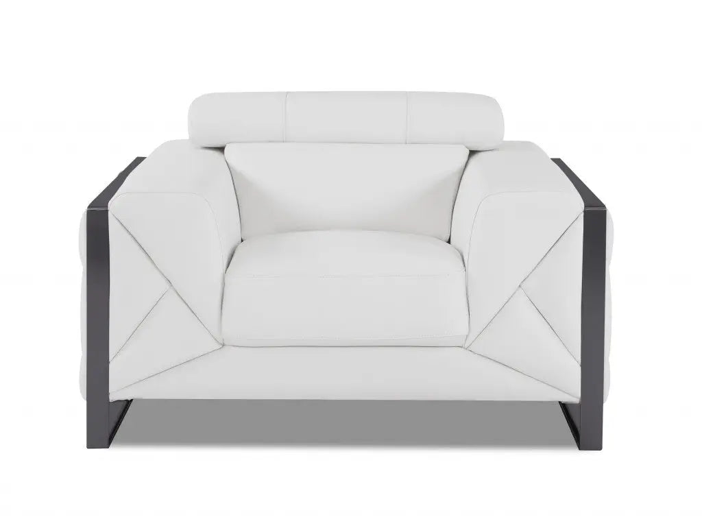 48" White And Gunmetal Italian Leather Arm Chair Homeroots Living Room