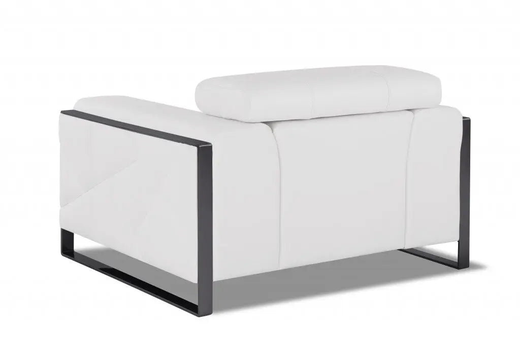 48" White And Gunmetal Italian Leather Arm Chair Homeroots Living Room