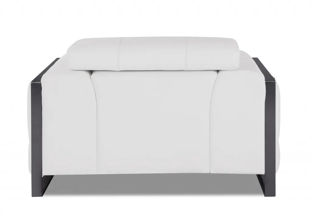 48" White And Gunmetal Italian Leather Arm Chair Homeroots Living Room