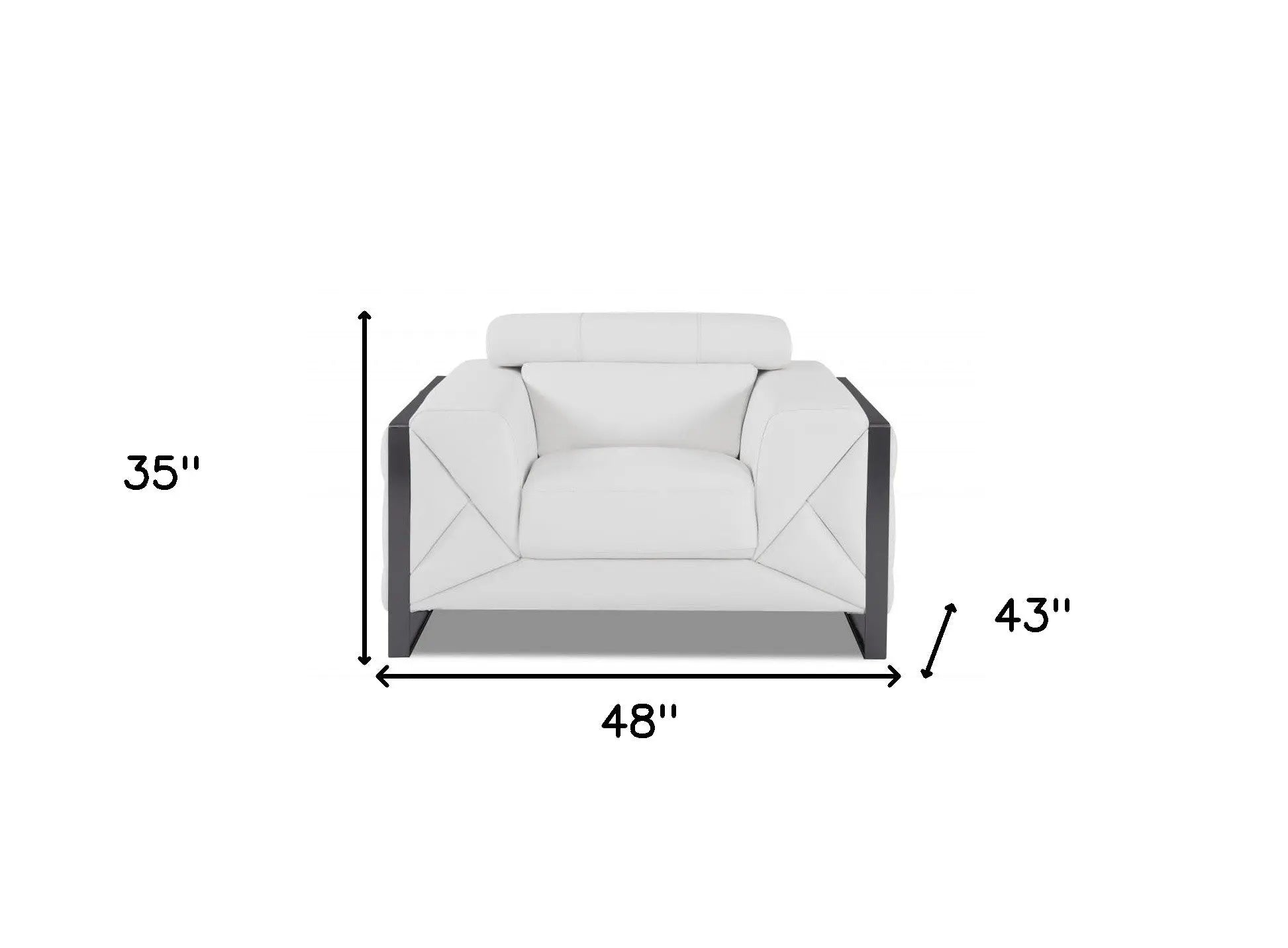 48" White And Gunmetal Italian Leather Arm Chair Homeroots Living Room