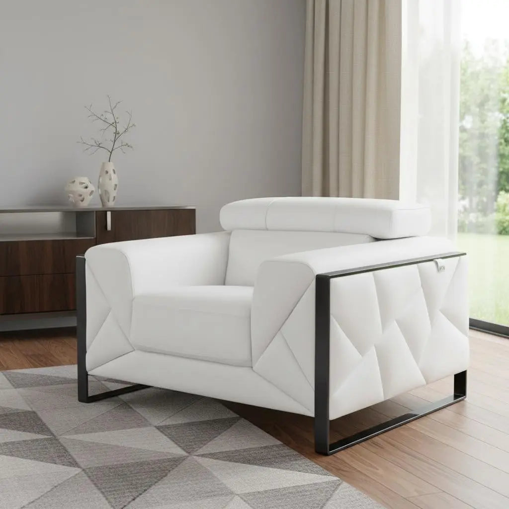 48" White And Gunmetal Italian Leather Arm Chair Homeroots Living Room