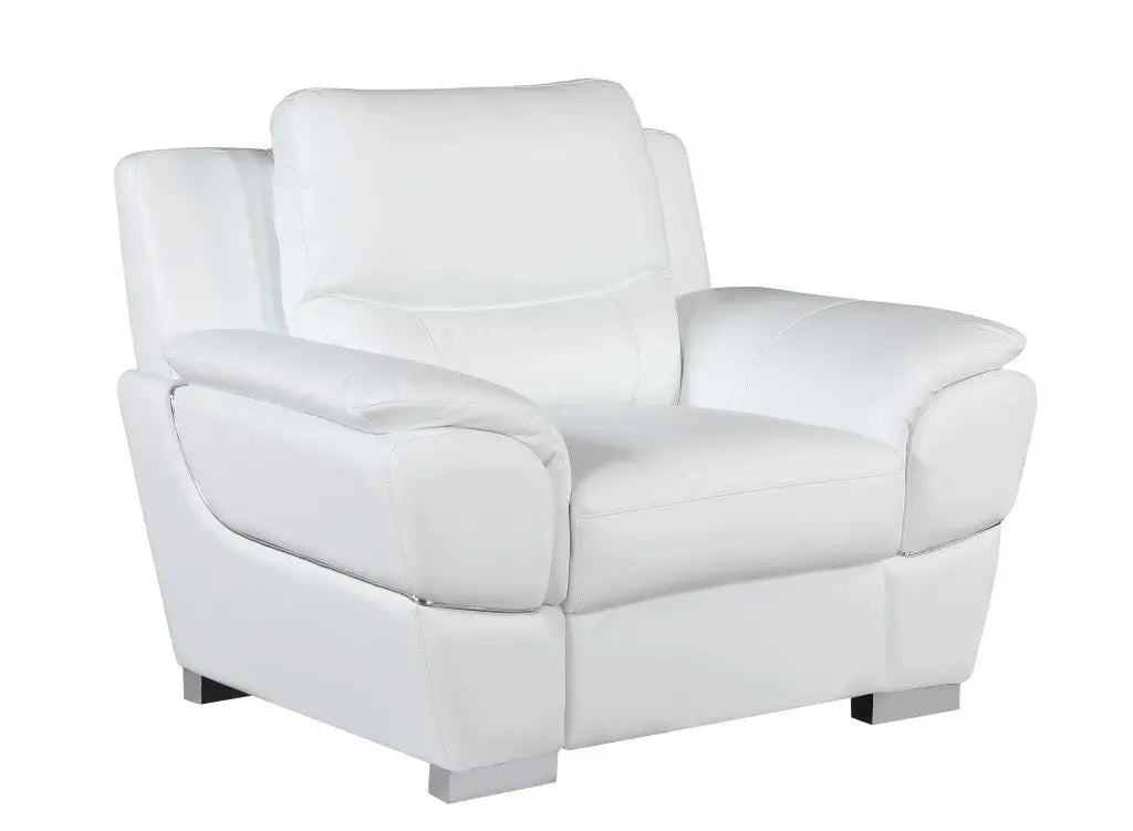 48" White And Silver Leather Match Club Chair Homeroots Living Room
