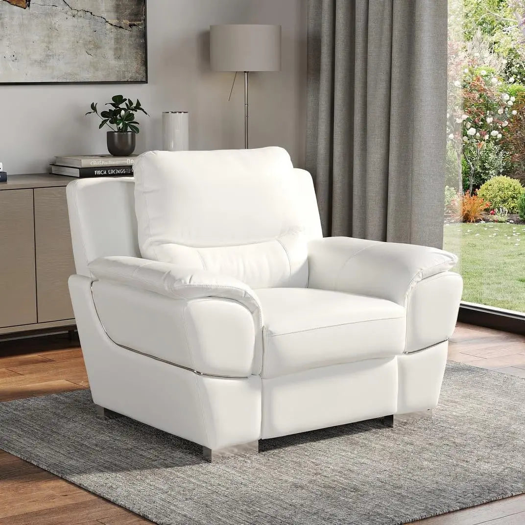 48" White And Silver Leather Match Club Chair Homeroots Living Room
