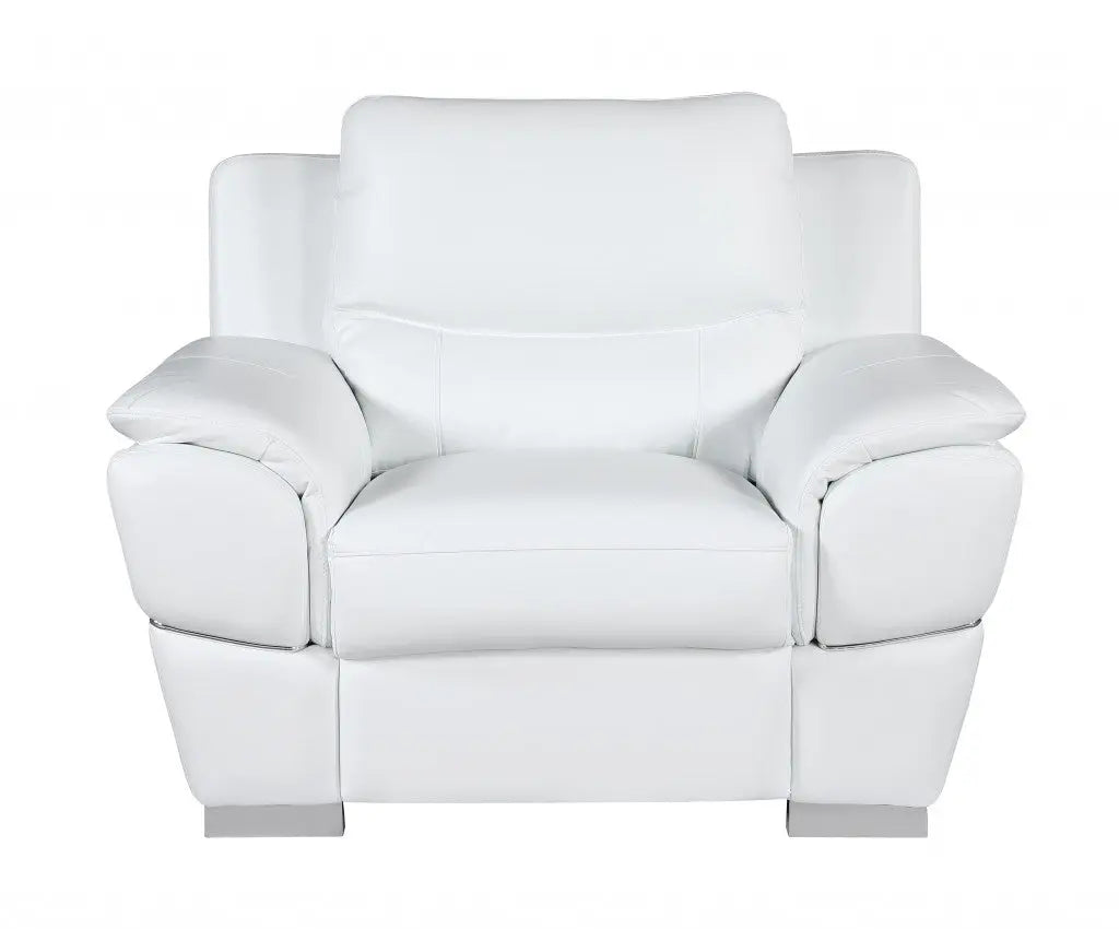 48" White And Silver Leather Match Club Chair Homeroots Living Room