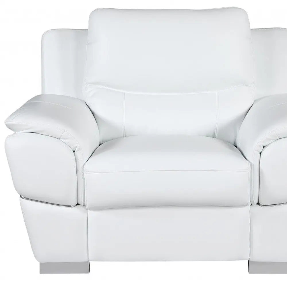 48" White And Silver Leather Match Club Chair Homeroots Living Room