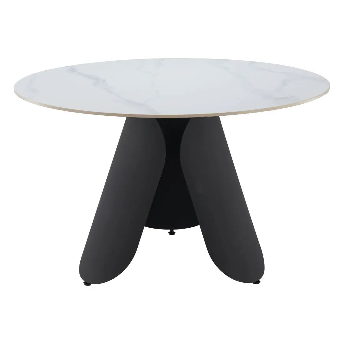 48" White and Black Faux Marble and Steel Pedestal Base Round Top Dining Table Homeroots Kitchen & Dining