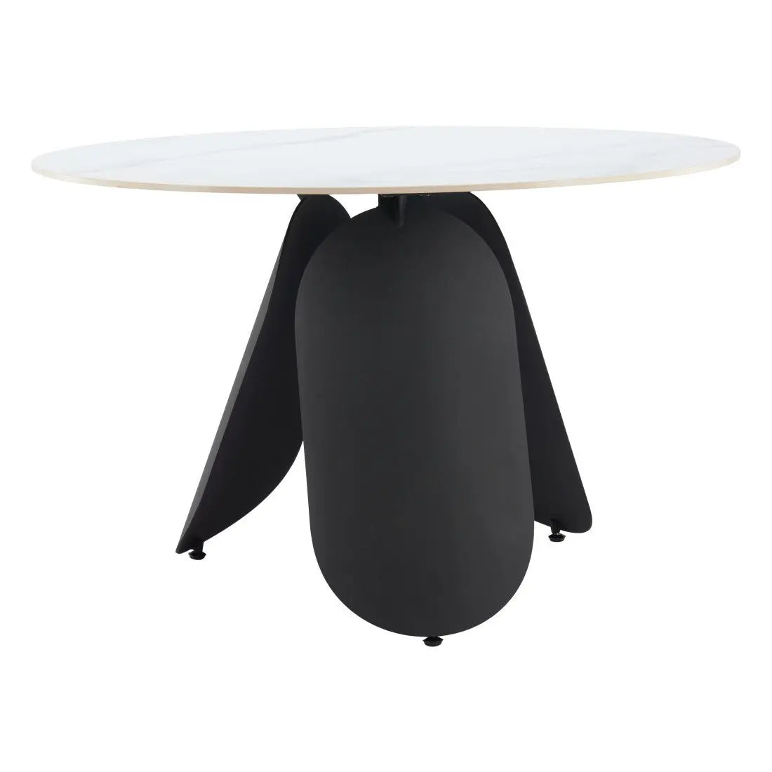 48" White and Black Faux Marble and Steel Pedestal Base Round Top Dining Table Homeroots Kitchen & Dining