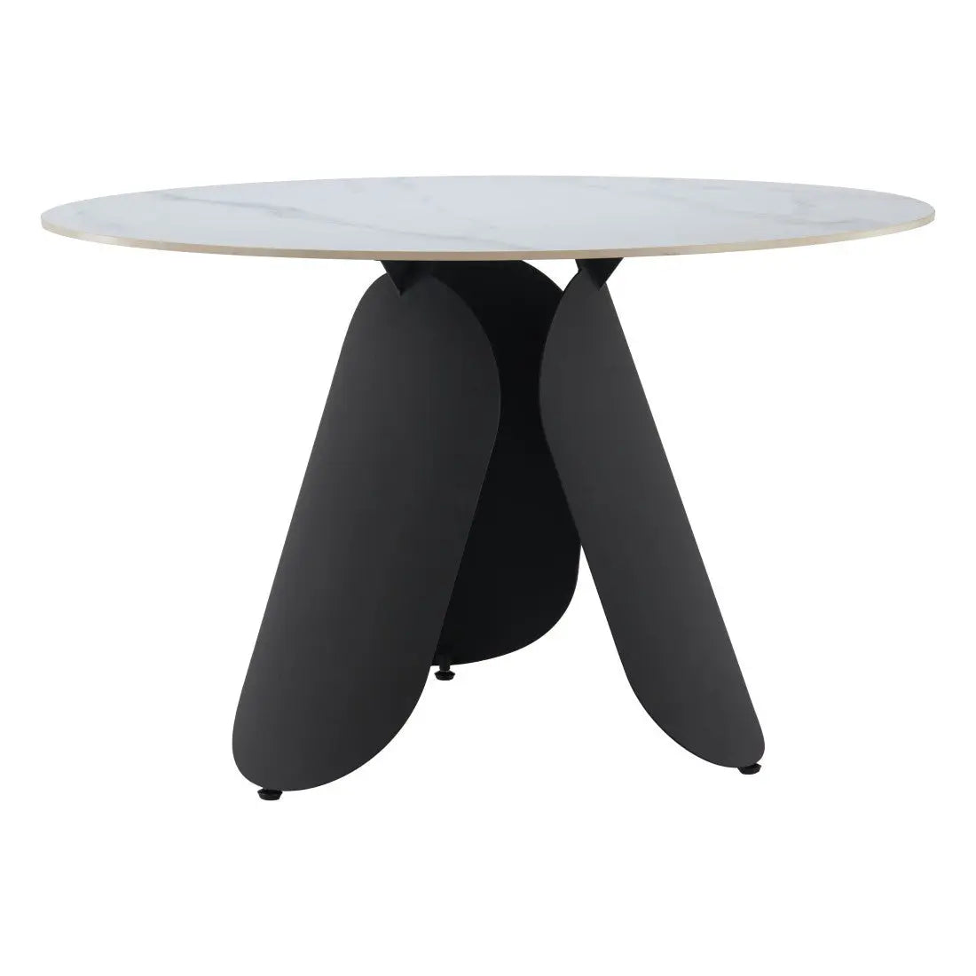 48" White and Black Faux Marble and Steel Pedestal Base Round Top Dining Table Homeroots Kitchen & Dining
