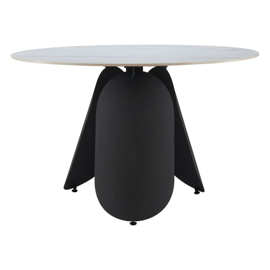 48" White and Black Faux Marble and Steel Pedestal Base Round Top Dining Table Homeroots Kitchen & Dining