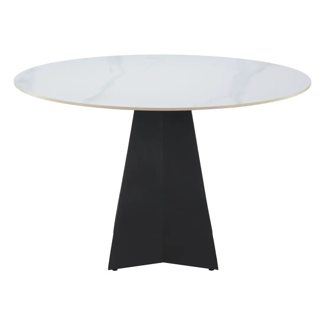 48" White and Black Sintered Stone and Steel Pedestal Base Round Dining Table Homeroots Kitchen & Dining