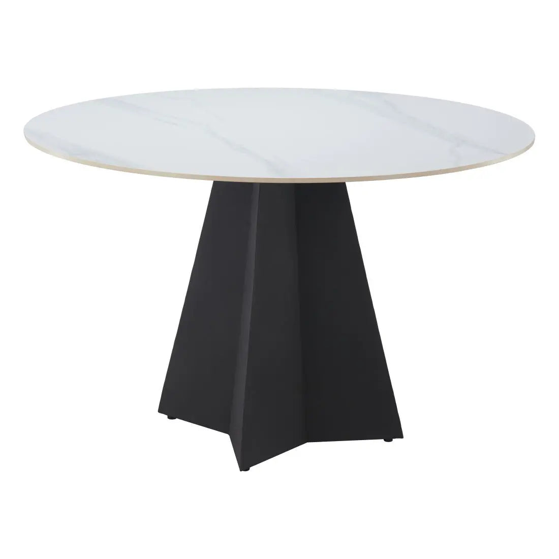 48" White and Black Sintered Stone and Steel Pedestal Base Round Dining Table Homeroots Kitchen & Dining