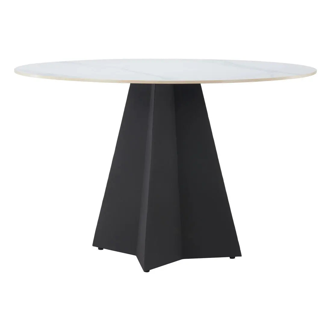 48" White and Black Sintered Stone and Steel Pedestal Base Round Dining Table Homeroots Kitchen & Dining