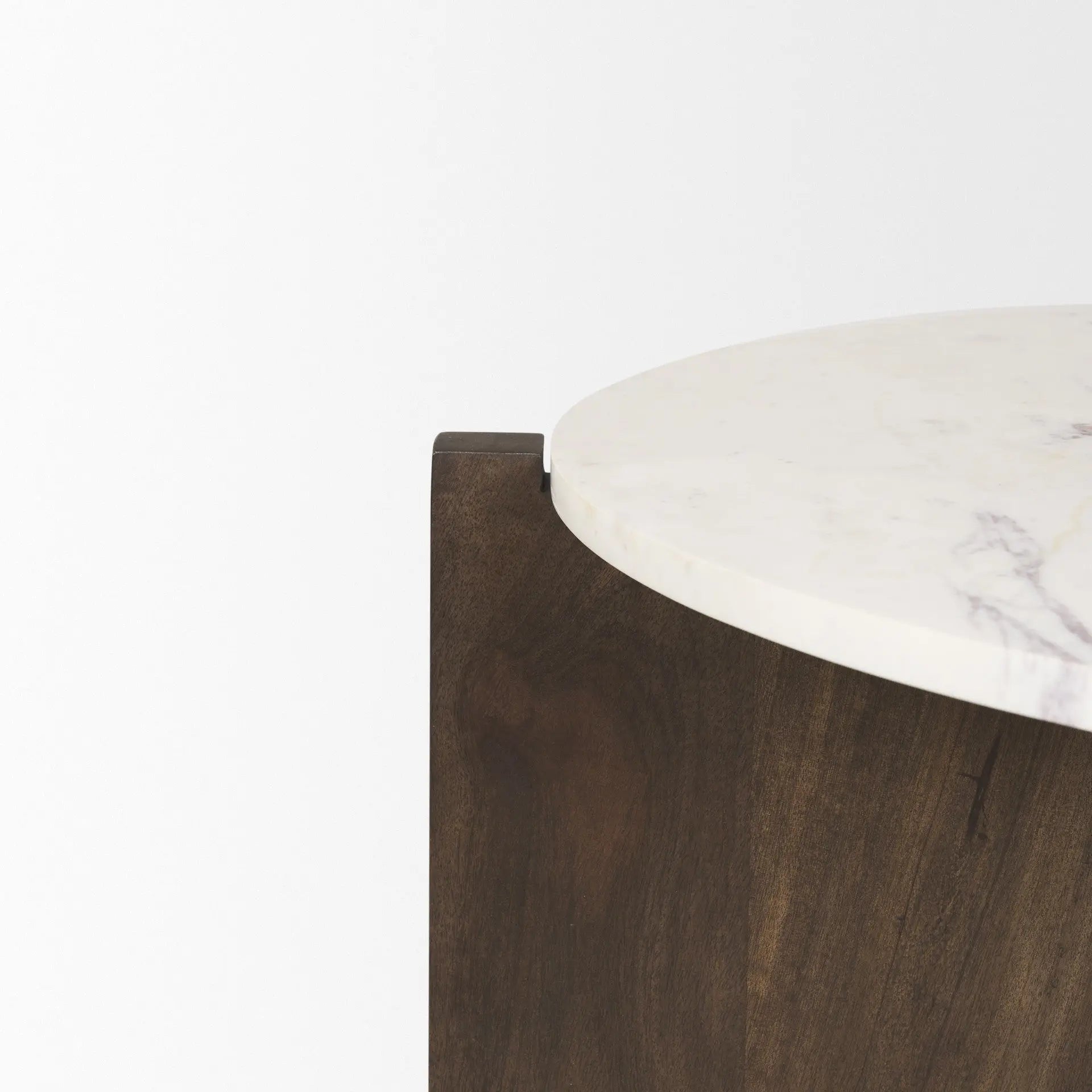 48" White and Brown Stone and Solid Wood Round Coffee Table Homeroots Living Room
