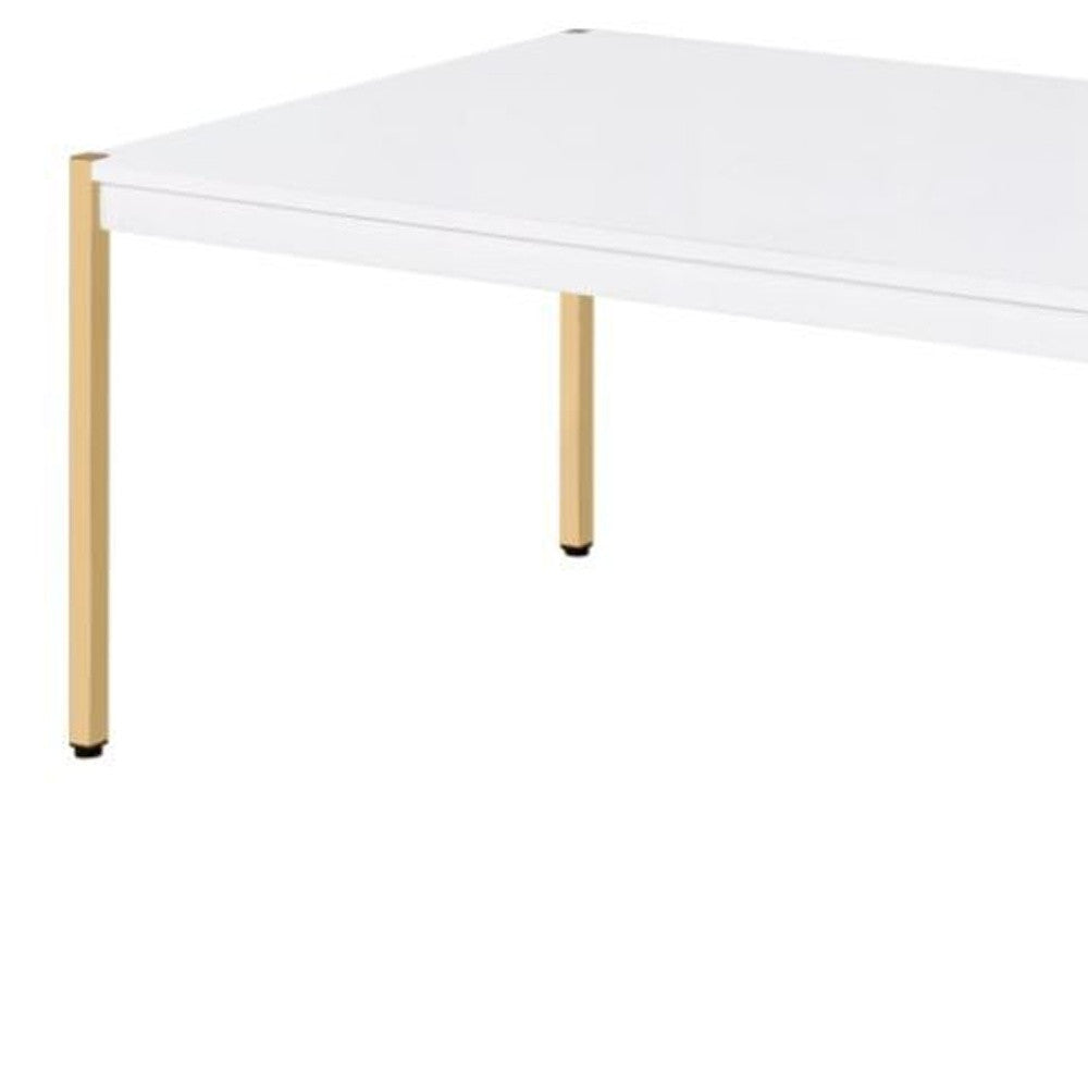 48" White and Gold Wood And Metal Coffee Table - GreatEagleInc