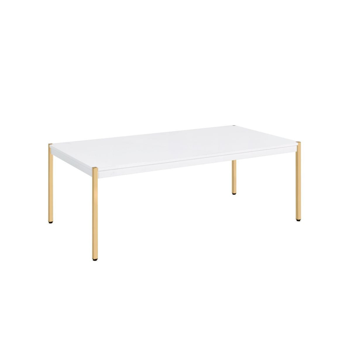 48" White and Gold Wood And Metal Coffee Table - GreatEagleInc