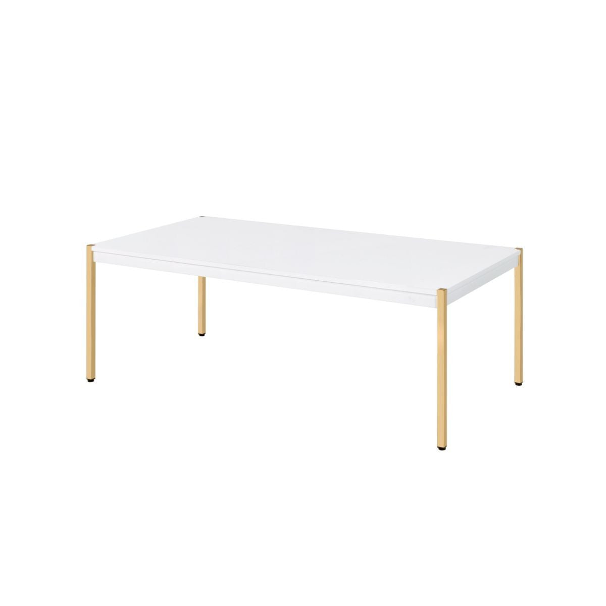 48" White and Gold Wood And Metal Coffee Table - GreatEagleInc