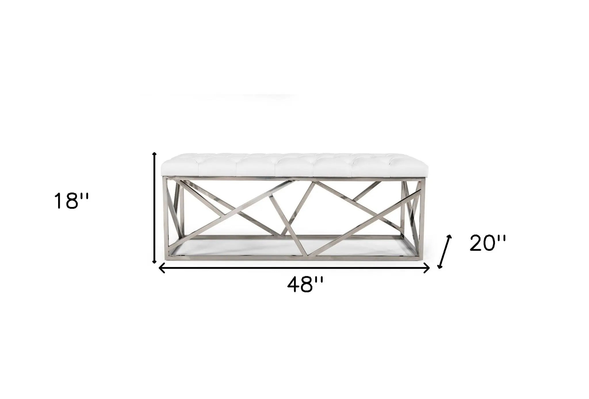 48" White and Silver Tufted Faux Leather Upholstered Bench Homeroots Living Room