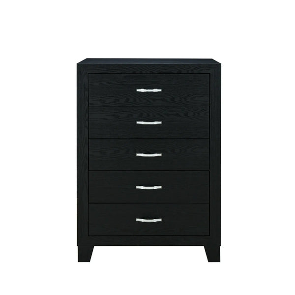 49" Black Wood Five Drawer Dresser Homeroots Bed & Bath