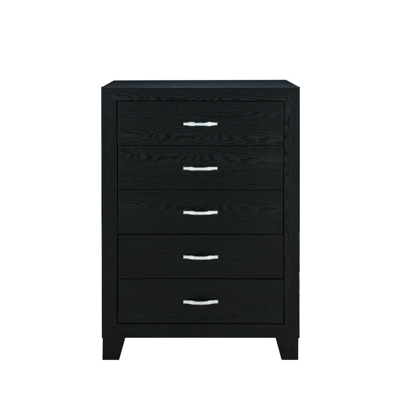 49" Black Wood Five Drawer Dresser Homeroots Bed & Bath