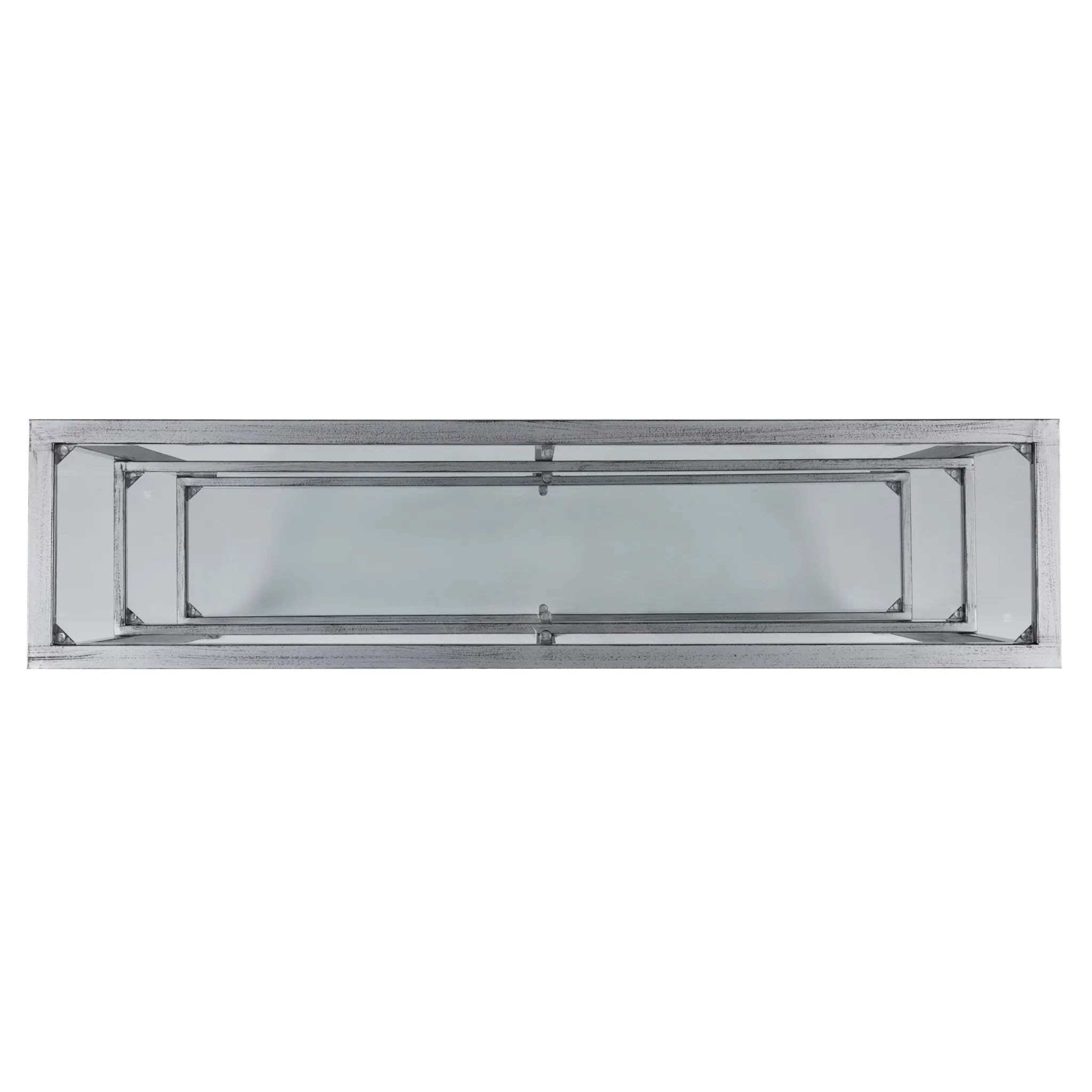 49" Clear and Silver Glass Distressed Frame Console Table With Shelves Homeroots Living Room