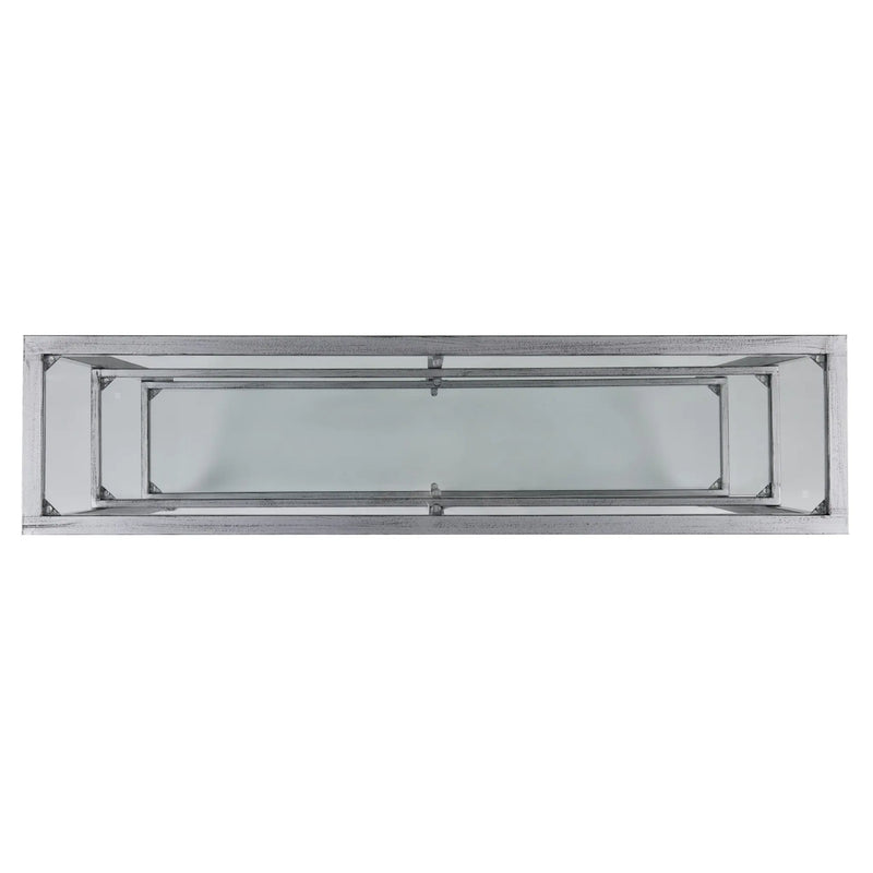 49" Clear and Silver Glass Distressed Frame Console Table With Shelves Homeroots Living Room