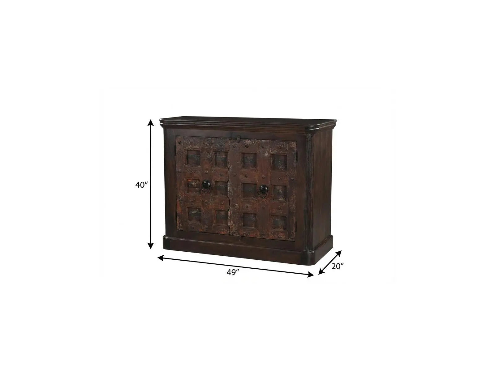 49" Dark Brown Distressed Solid Wood Carved Geometric Sideboard With Two Doors Homeroots Kitchen & Dining