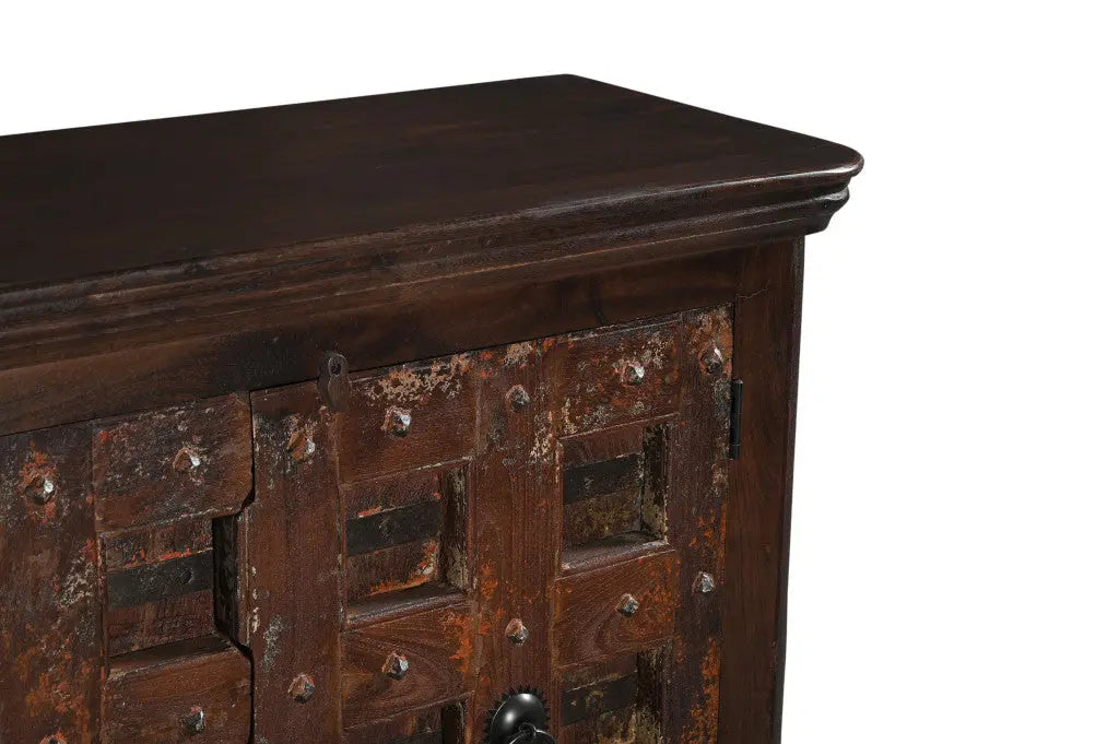 49" Dark Brown Distressed Solid Wood Carved Geometric Sideboard With Two Doors Homeroots Kitchen & Dining