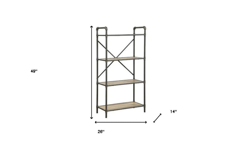 49" Gray Brown Metal Four Tier Etagere Bookcase Homeroots Office