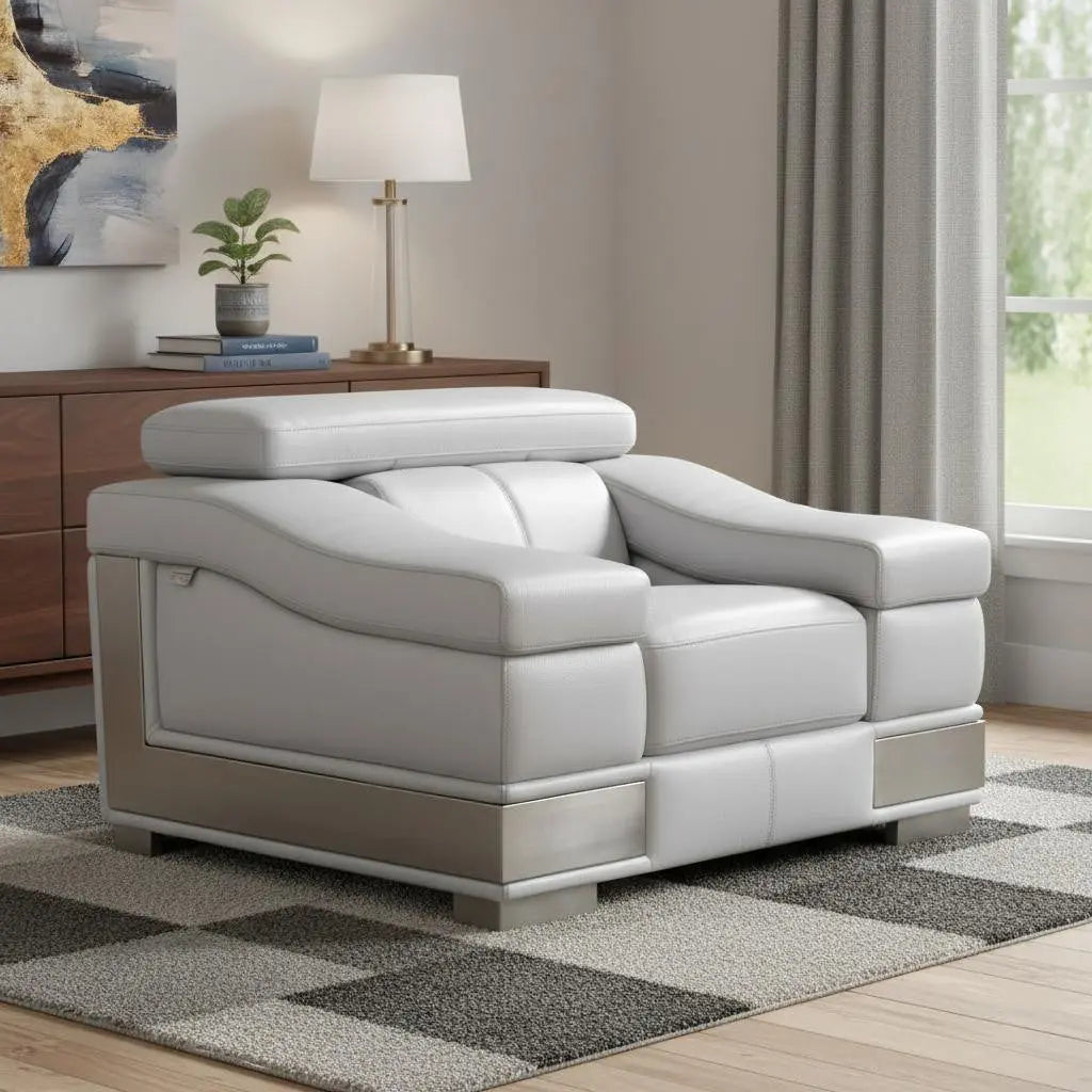 49" Gray Genuine Leather Arm Chair Homeroots Living Room