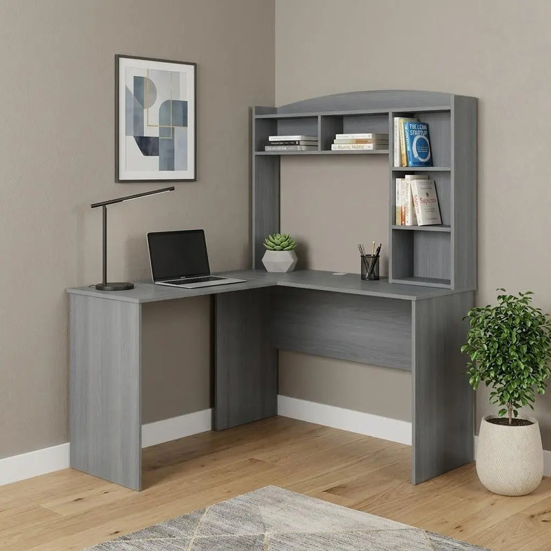49" Gray Wood L Shape Computer Desk With Hutch Homeroots Office