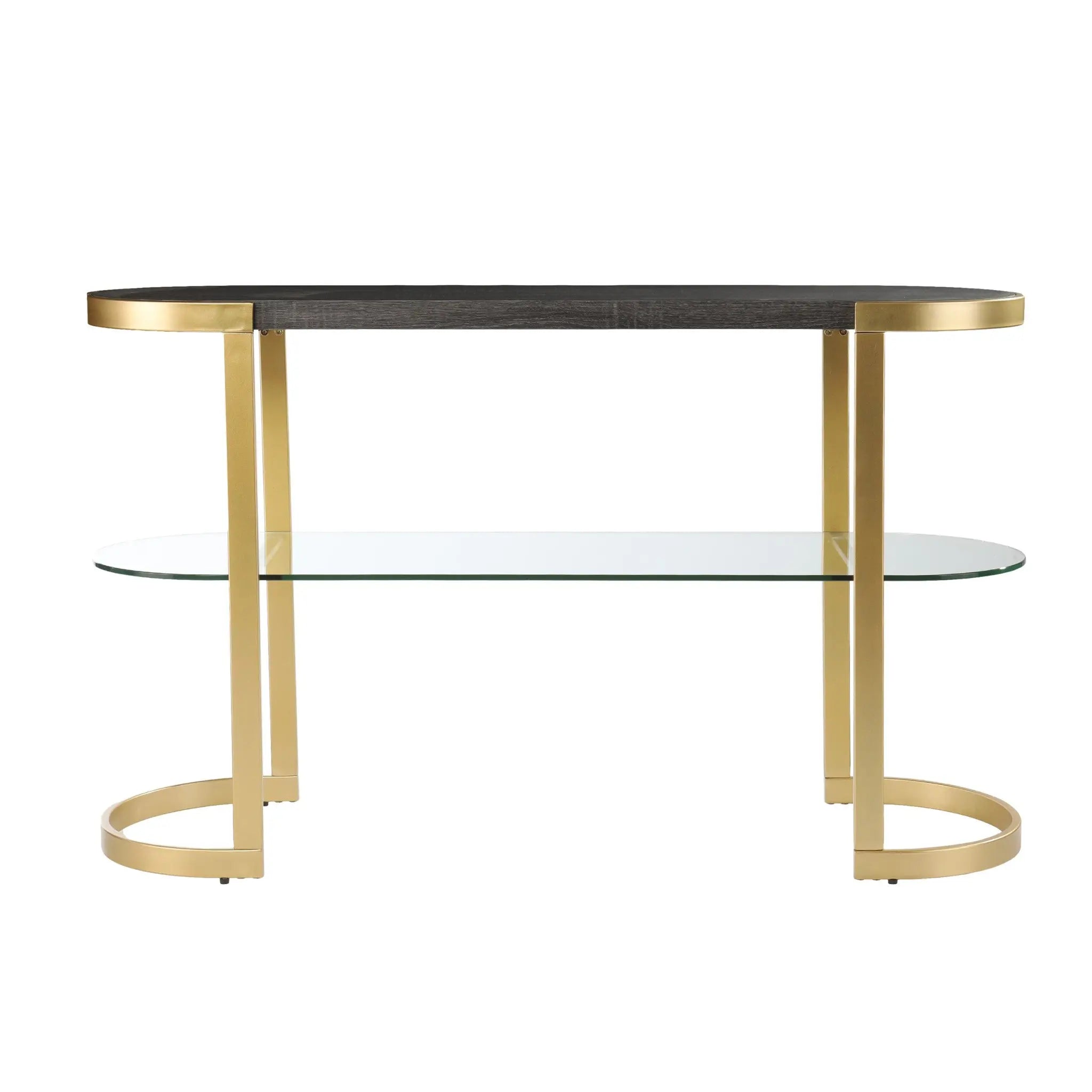 49" Gray and Gold Solid Wood Oval Sled Console Table With Storage Homeroots Living Room