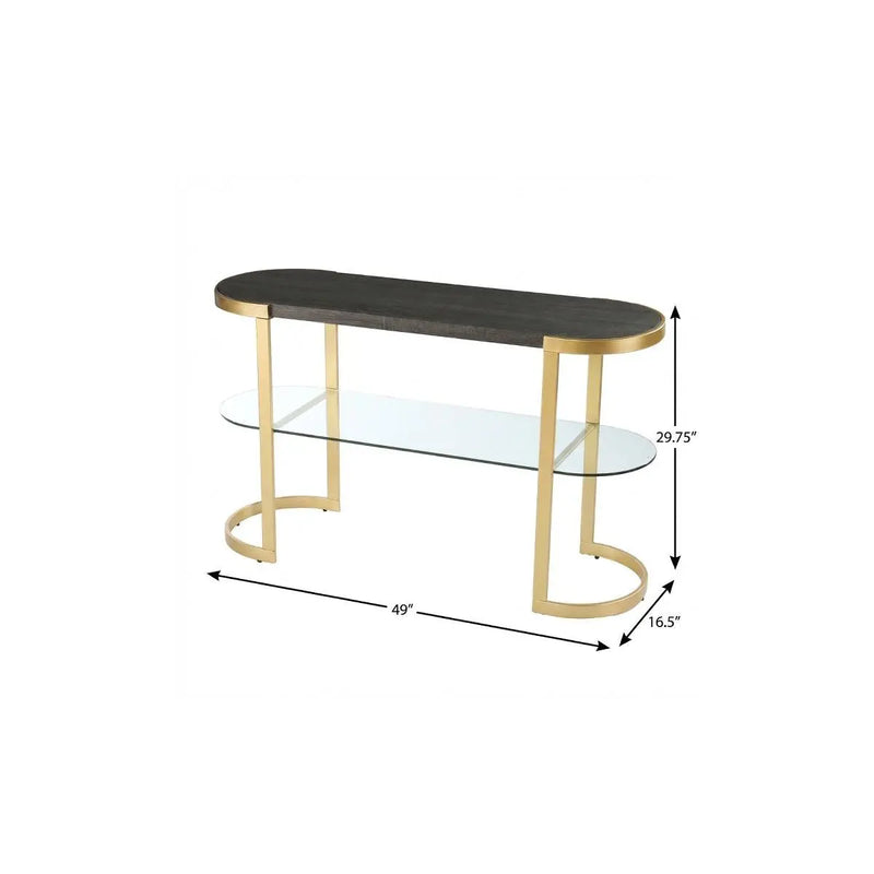49" Gray and Gold Solid Wood Oval Sled Console Table With Storage Homeroots Living Room