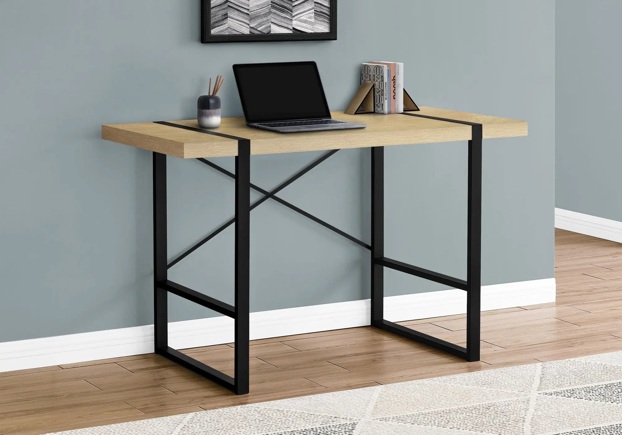 49" Natural and Black Computer Desk Homeroots Office