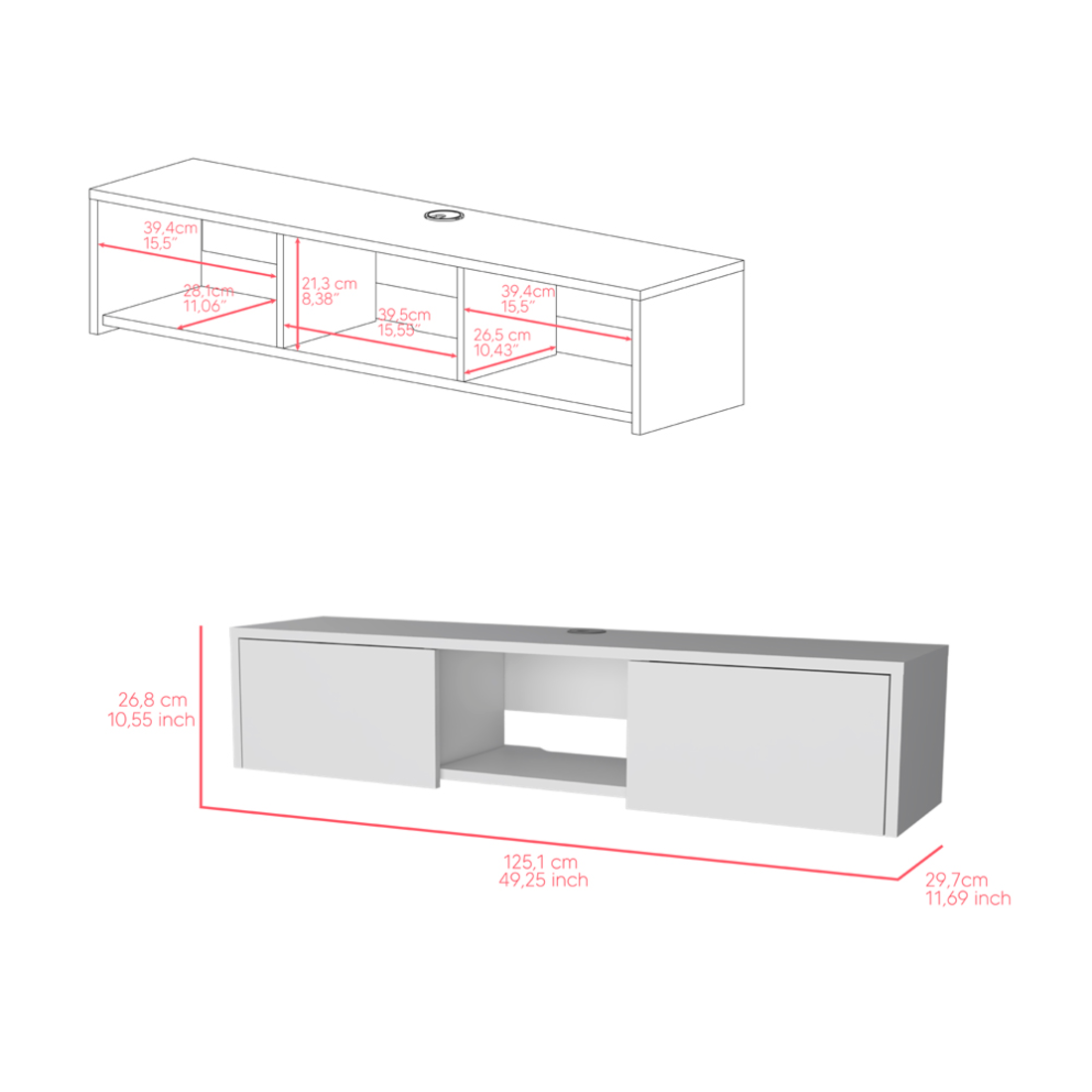 49" White Floating Mount TV Stand - GreatEagleInc