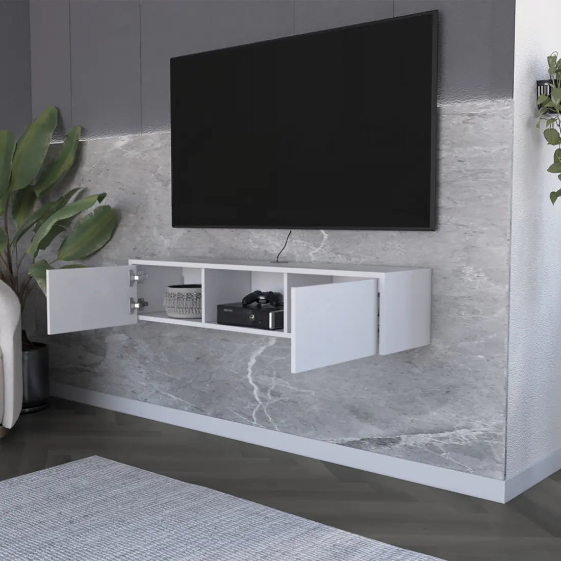 49" White Floating Mount TV Stand - GreatEagleInc