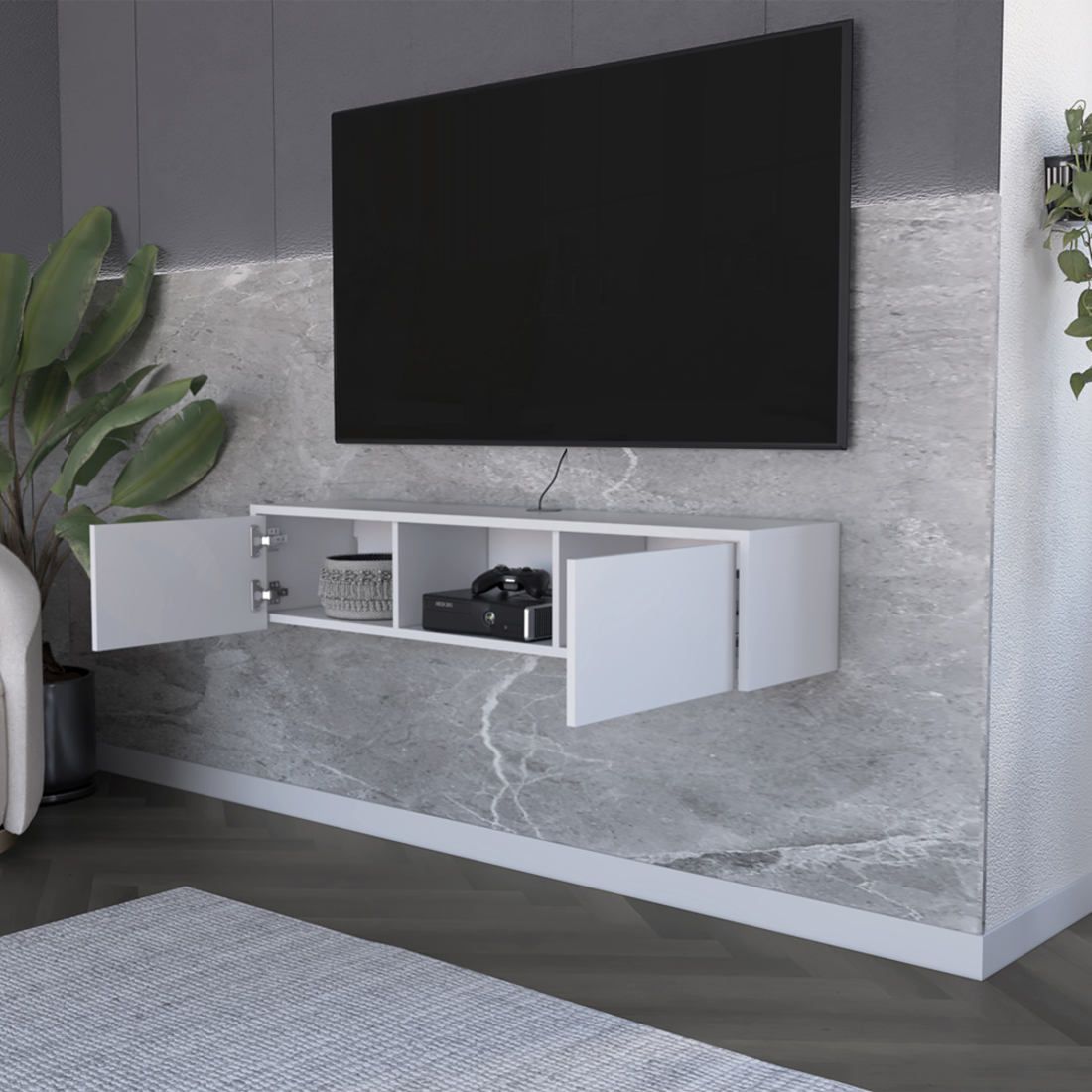 49" White Floating Mount TV Stand - GreatEagleInc