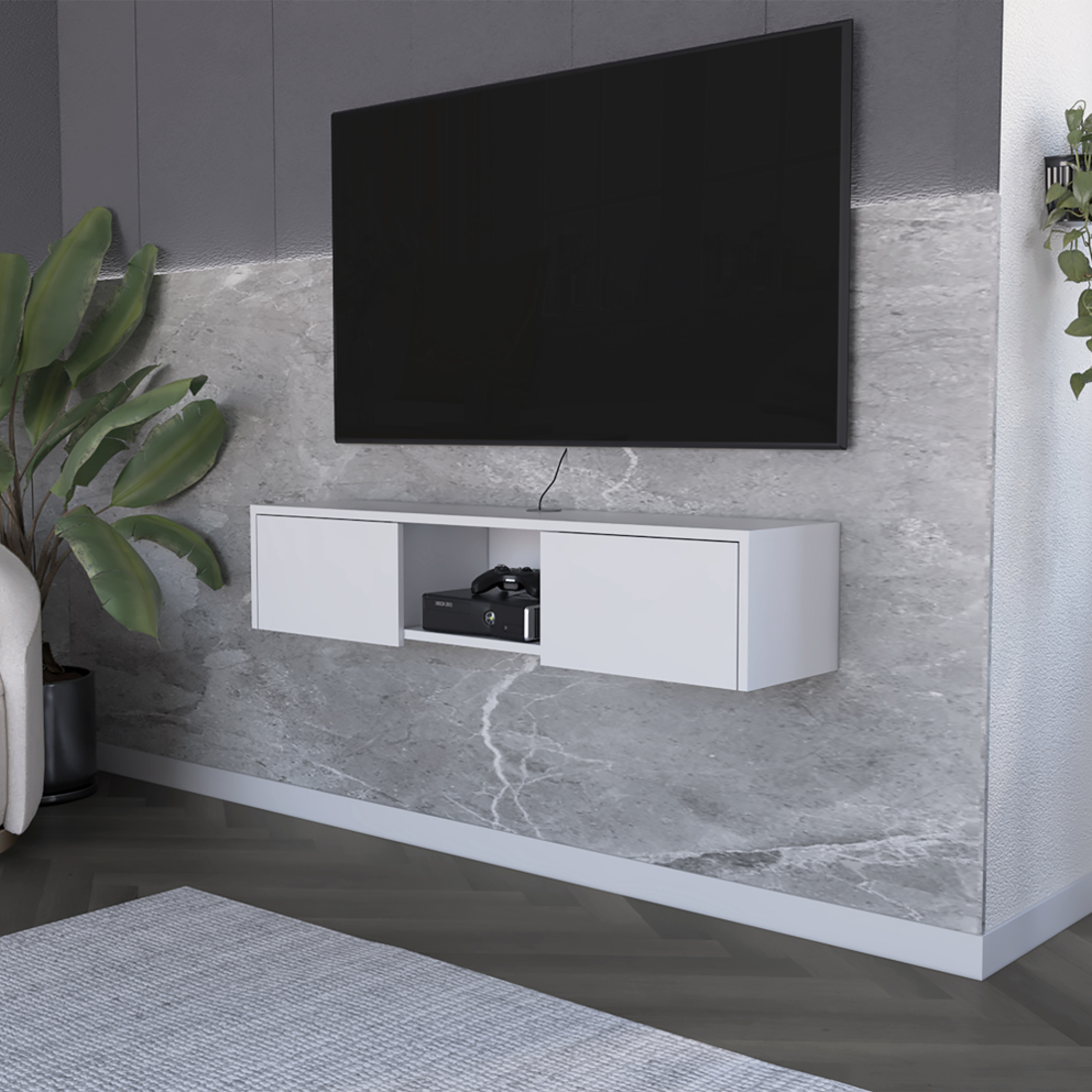 49" White Floating Mount TV Stand - GreatEagleInc
