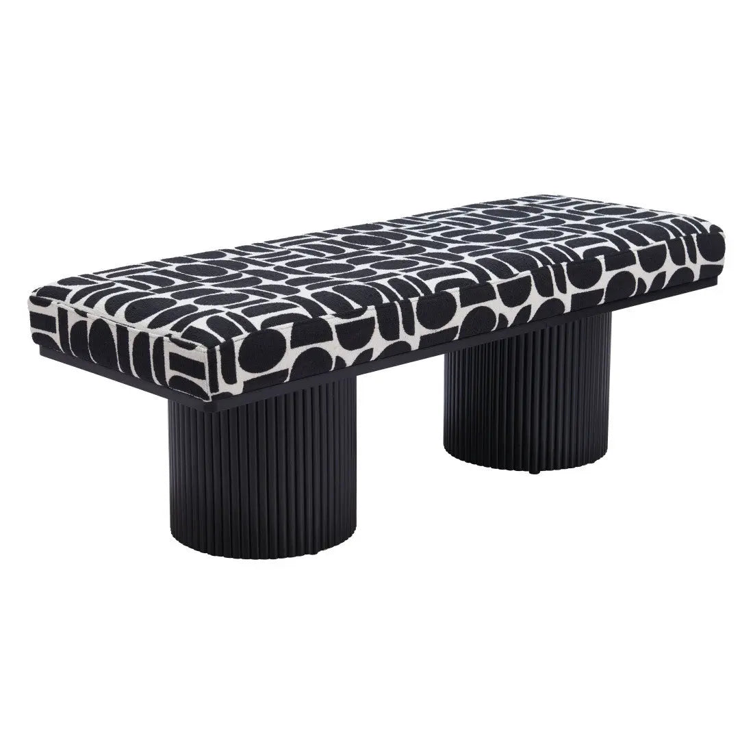 49" White and Black Fabric and Solid Wood Upholstered Bench Homeroots Living Room