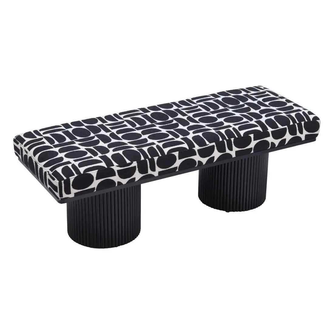 49" White and Black Fabric and Solid Wood Upholstered Bench Homeroots Living Room