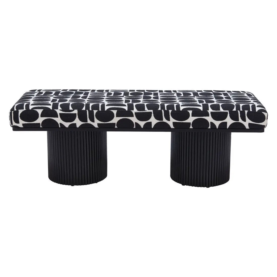 49" White and Black Fabric and Solid Wood Upholstered Bench Homeroots Living Room
