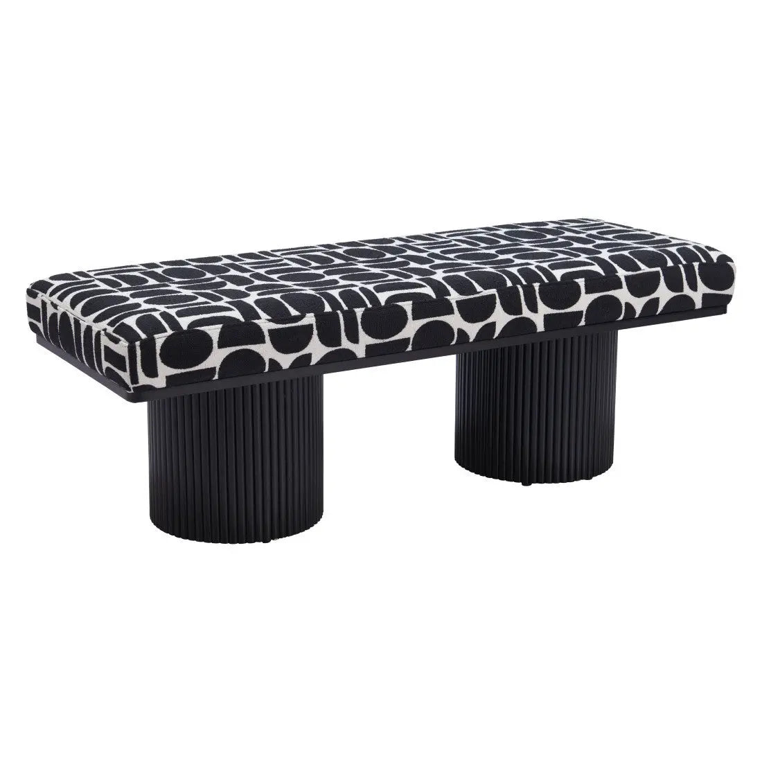 49" White and Black Fabric and Solid Wood Upholstered Bench Homeroots Living Room