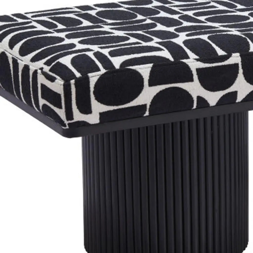 49" White and Black Fabric and Solid Wood Upholstered Bench Homeroots Living Room